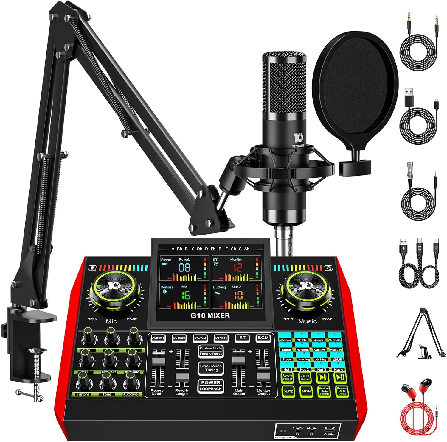 Podcast Equipment Bundle with 3.5mm Condenser Microphone for Pc/Phone Live Streaming Singing Gaming, Podcast Microphone Bundle with Live Sound Board Audio Mixer,Noise Reduction,DJ Sets