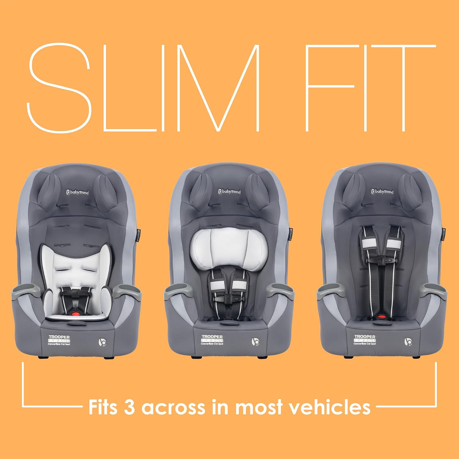 Baby Trend Trooper™ Slim 3-in-1 Convertible Car Seat, Dash Grey – Slim Fit, 3-in-1 Growth Modes, Lightweight Design, Adjustable Comfort Padding
