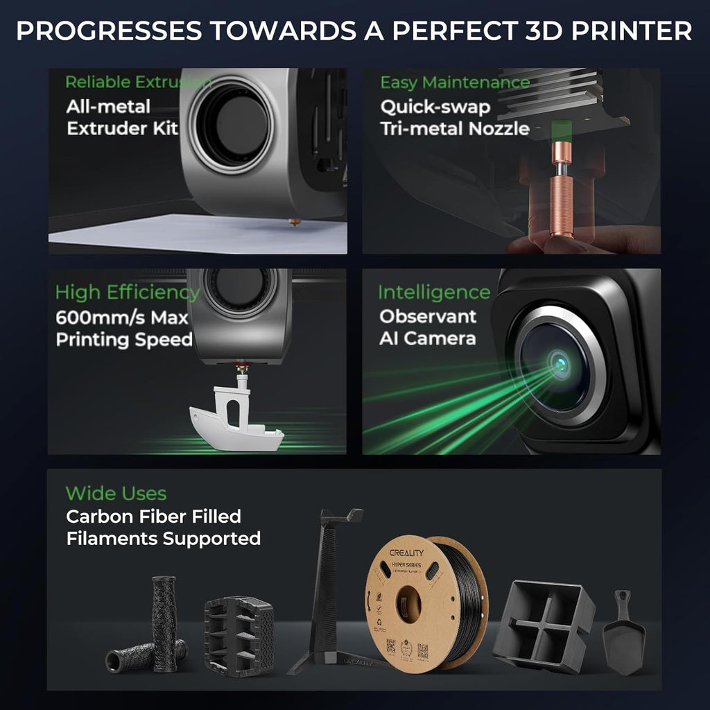 Creality K1C 3D Printer, 2024 New Version 3D Printers with 600mm/s Fast Printing Speed and Clog-Free Direct Extruder, Support 300℃ Printing and Carbon Fiber Filaments, Auto Leveling and AI Camera