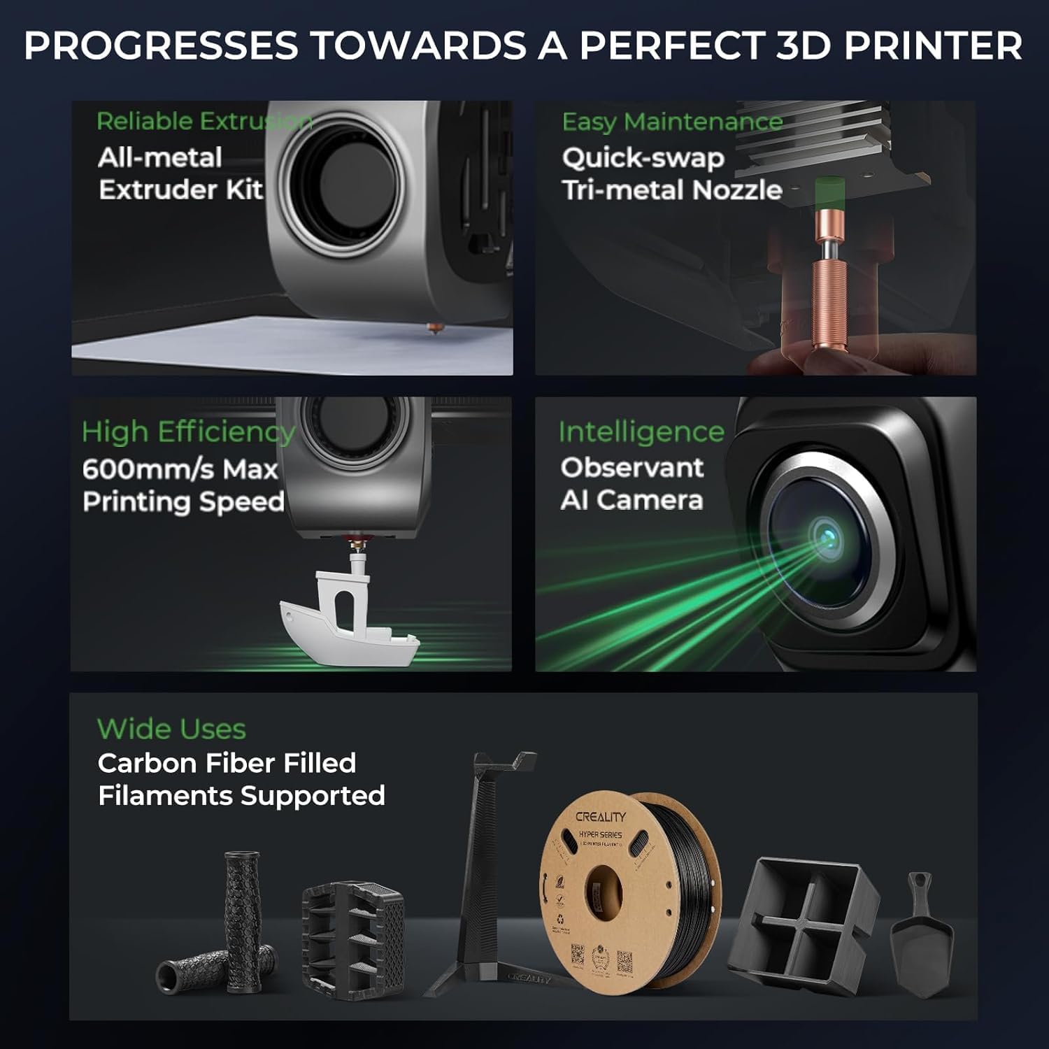 Creality K1C 3D Printer, 2024 New Version 3D Printers with 600mm/s Fast Printing Speed and Clog-Free Direct Extruder, Support 300℃ Printing and Carbon Fiber Filaments, Auto Leveling and AI Camera