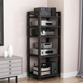 AV Media Stand 5/6/7/8 Tier Movable Record Player DVD CD Audio Rack Tower Holder, Adjustable Media Storage Cabinet, Equipment Console Shelf for Home Office Theater,Black,5 Tier W 23.6″
