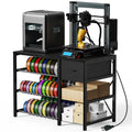 3D Printer Stand with Filament Storage Rack, Black 3D Printer Table with Power Outlet, 3-Tier Filament Holder with Drawer, 3D Printer Filament Stand Organized for Office Workshop Studio