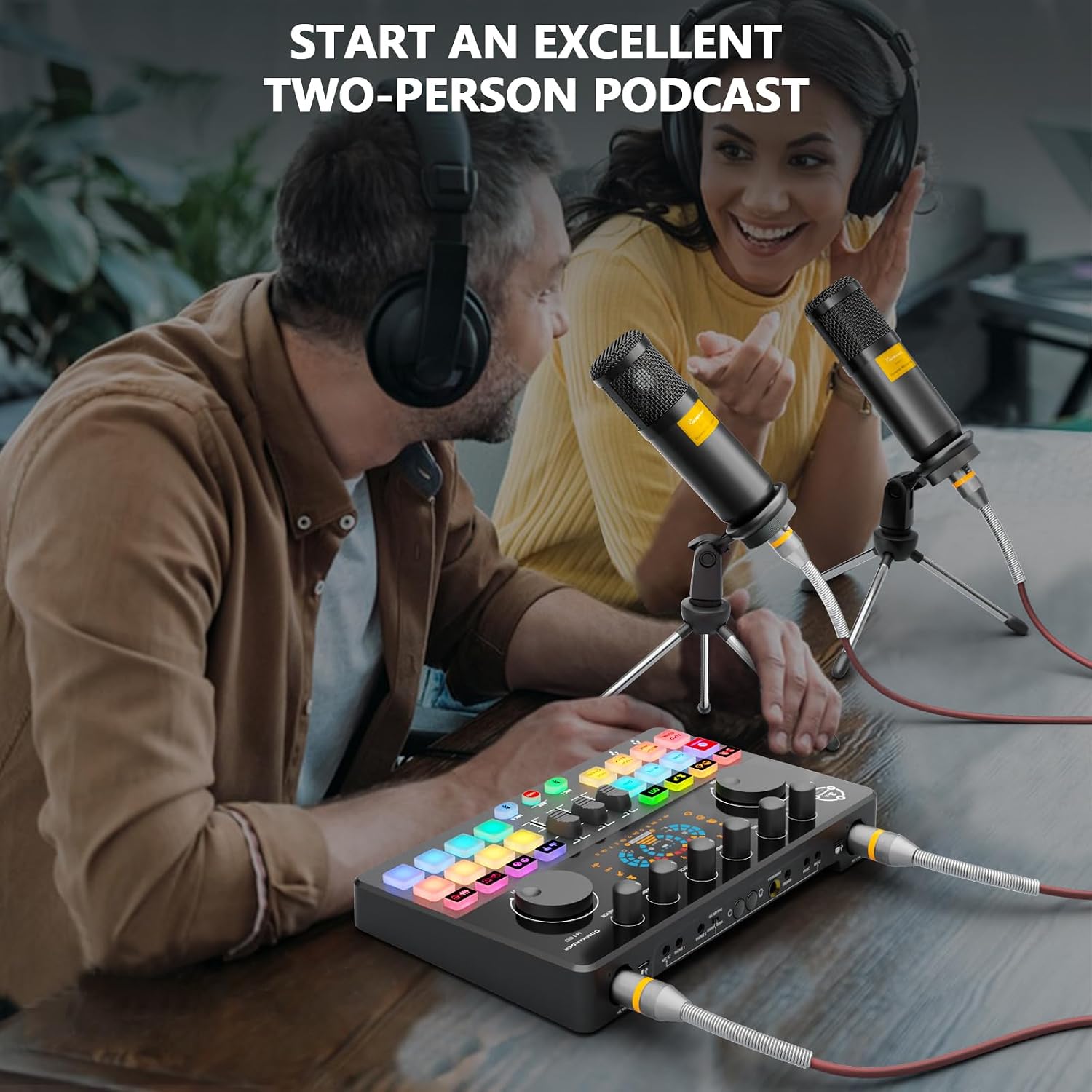 Podcast Equipment Bundle for 2, Audio Mixer Voice Change with XLR Dynamic Microphone, Perfect for Vocal Recording, Podcasting, Streaming,Video Vocals, Singing, PC, Phone, TikTok, COMMANDER M100 3rd