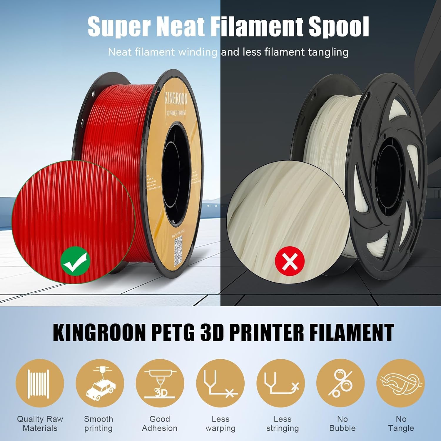 Kingroon 3D Printer Rapid PETG Filament Bundle1.75mm,Dimensional Accuracy +/- 0.03 mm,1kg/Spool(2.2lbs),10 Spools PETG Filament Bundle-2×Black+2×White+2×Yellow+1×Gray+1×Red+1×Orange+1×Green