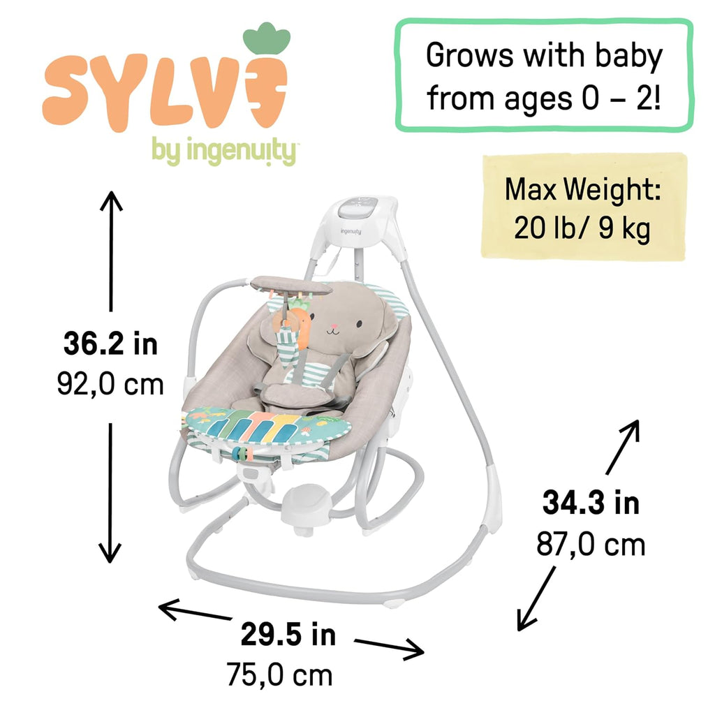 Ingenuity SimpleComfort Piano Playtime 4-in-1 Baby Swing & Rocker, Soothes & Grows with Baby, Rotating Seat Swings in 3 Directions, 6 Speeds & 12 Melodies, Removeable Rocker Seat, 0 Months to 2 Years