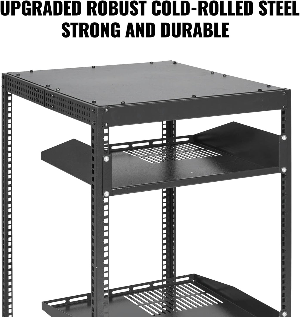 VEVOR 20U Open Frame Server Rack, 23''-40'' Adjustable Depth, Free Standing or Wall Mount Network Server Rack, 4 Post AV Rack with Casters, Holds All Your Networking IT Equipment AV Gear Router Modem