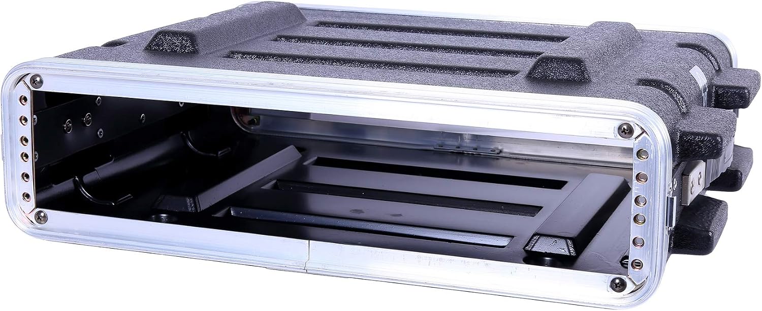 Crossrock Stackable 2U Rack Case, Standard 19.25' Depth, Polyethylene Hard-shell Construction with Heavy Duty Hardware-Black(CRA9602U)
