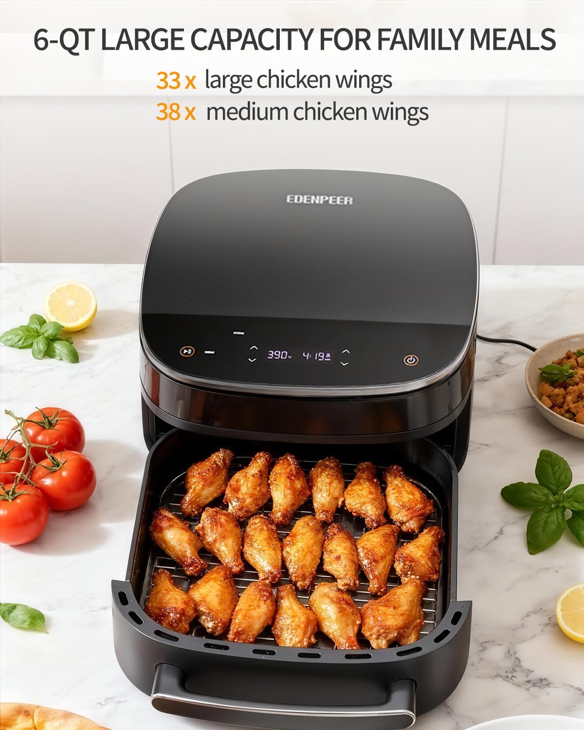 Large Air Fryer 6QT, 11-in-1 Fast Cooking Air Fryer with Top & Bottom Heating, No Flip Needed, Quiet 50dB, Family Size Digital Air Fryer for Healthy Meals, Fits a 12' Pizza or Steaks