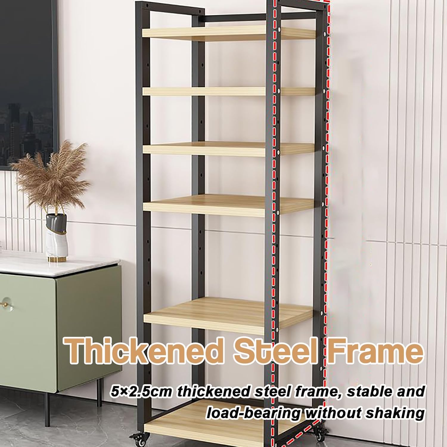 AV Media Stand 5/6/7/8 Tier Movable Record Player DVD CD Audio Rack Tower Holder, Adjustable Media Storage Cabinet, Equipment Console Shelf for Home Office Theater,Black,5 Tier W 19.6″