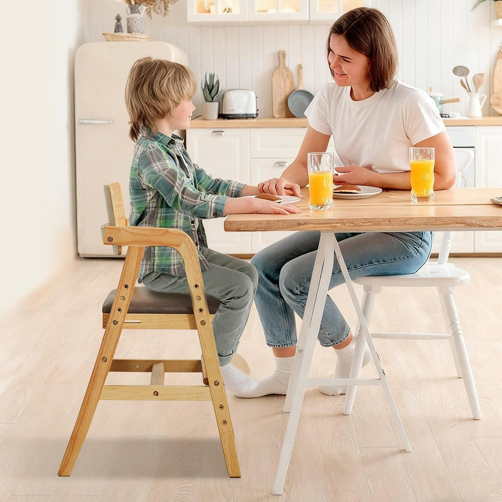 Wooden High Chair for Toddlers, Adjustable Baby Feeding Chair with Seat & Footrest, Grows with Child Dining Chair, Solid Wood Kids Learning Chair for Table, Study & Mealtime - Natural