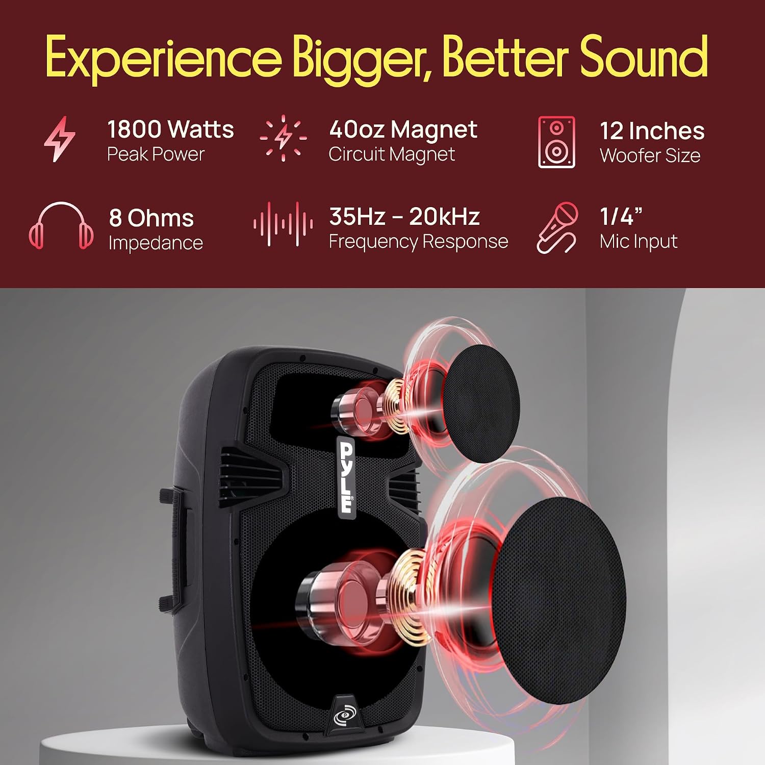 Wireless Portable PA Speaker System - 1800W High Powered Bluetooth Compatible Active + Passive Pair Outdoor Sound Speakers w/ USB SD MP3 AUX - 35mm Mount, 2 Stand, Microphone, Remote - Pyle PPHP1249KT