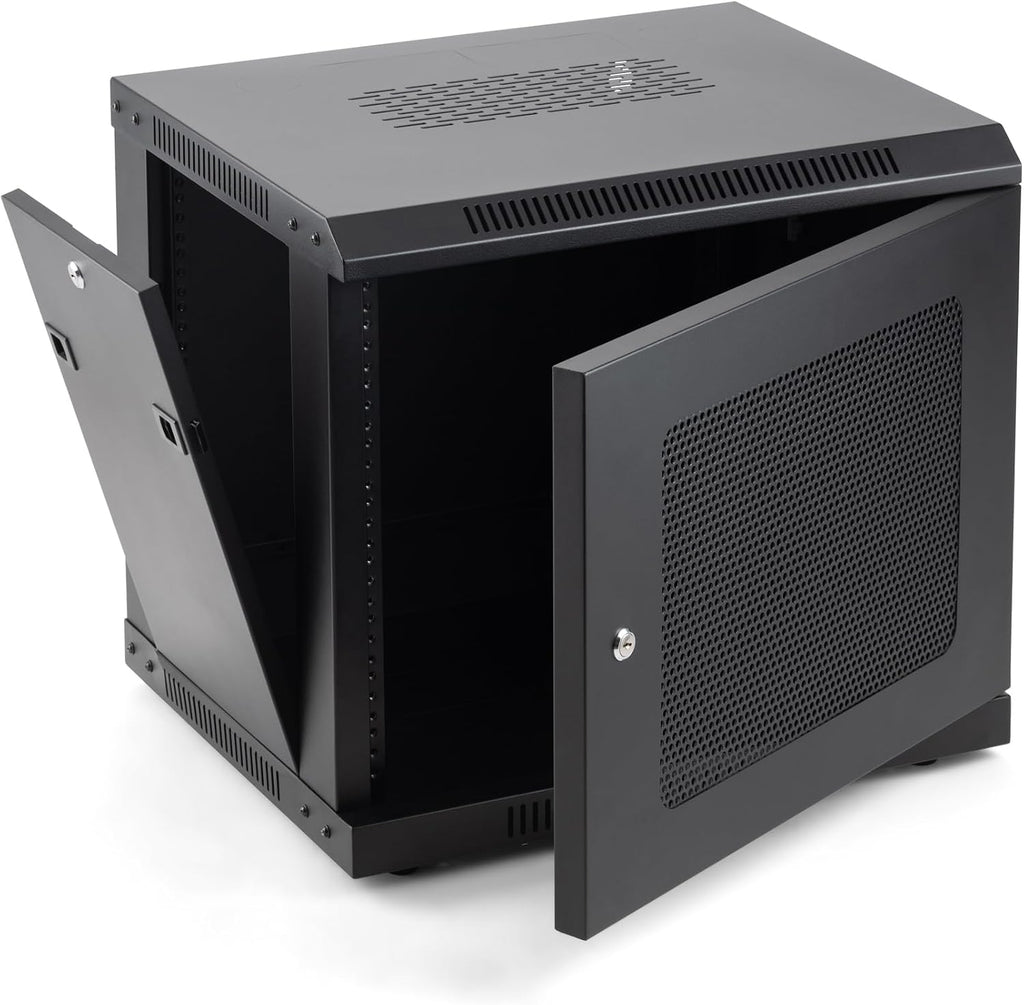 On-Stage RKD9000 9U Wall-Mount Knock-Down Rack (Enclosed Steel Cabinet for Rack-Mount Components, Portable, Mountable, Vented, Lockable Doors, Port Knockouts, Casters, Rubber Feet, Flat Packed, Black)