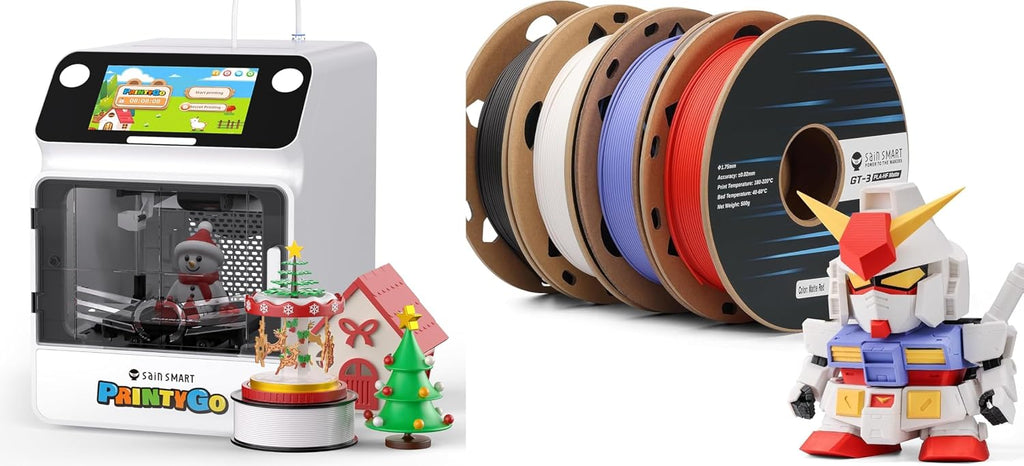 SainSmart PrintyGo Mini 3D Printer for Kids with 500g X 4 Spools, 4.4lbs (2kg) in Total High Flowability Cool Color - Black, White, Red, Cobalt Blue
