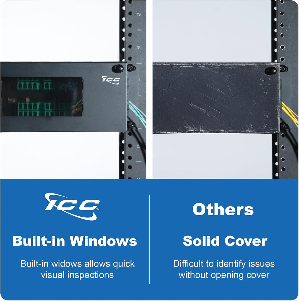 ICC 2U Fiber Optic Rack Mount Enclosure - 6 Slots for LGX Compatible Adapter Panels or Cassettes, Supports up to 144 Fibers, Fits 19-Inch Racks, Secure Fiber Management Solution, ICFORE62RM