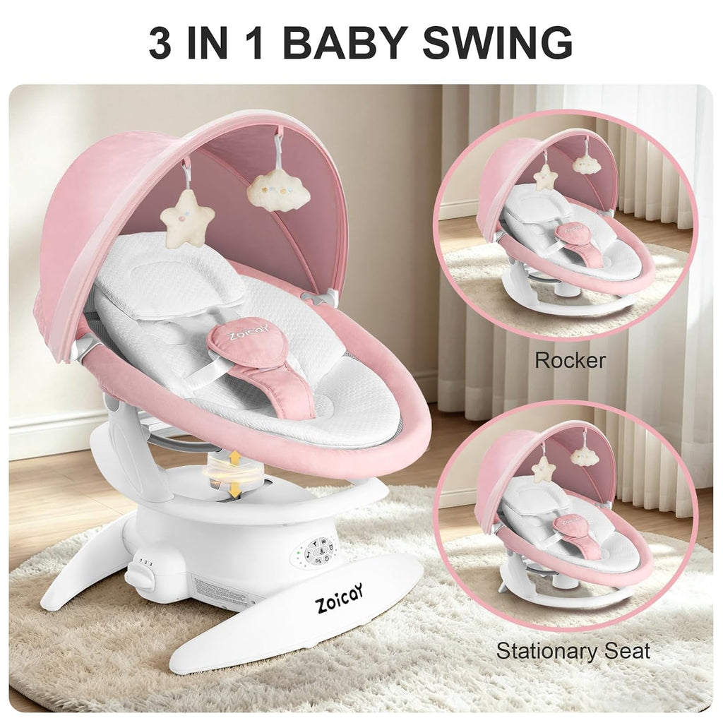 3-in-1 Baby Swing for Infants to Toddler, Infant Swing with 5 Speeds & 3 Swing Modes, 12 Melodies, Electric Swing for Baby, Up to 25 lbs, Pink