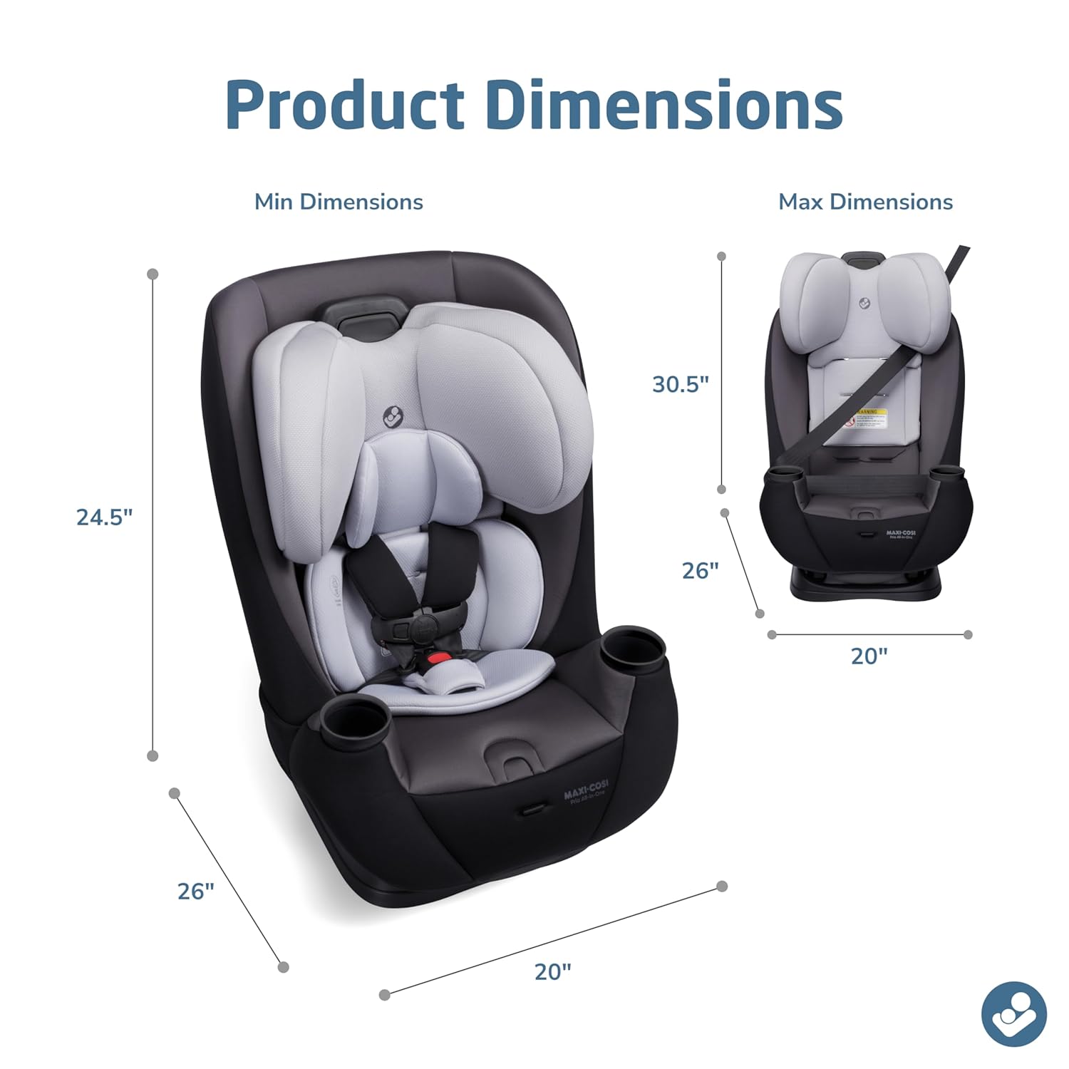 Maxi-Cosi Pria All-in-One Convertible Car Seat, Infant to Toddler Car Seat, Easy-Install Harness, Machine-Washable Cover, 5-100 lbs, Blackened Pearl