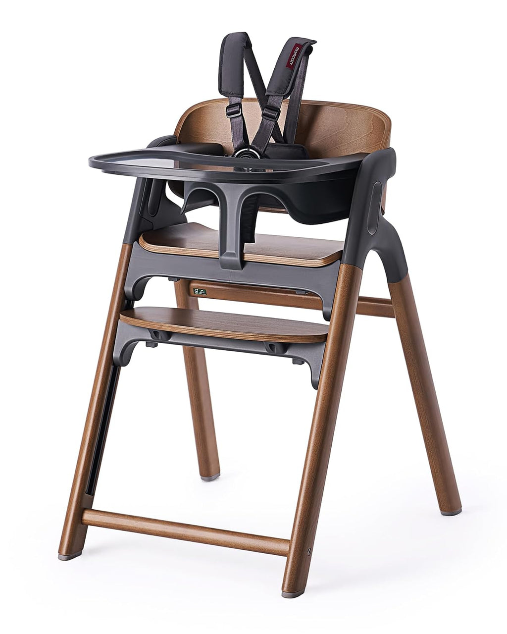 Momcozy High Chair, 5-in-1 Convertible Wooden High Chair with Food-Grade Tray, Baby Set with Removable Harness and Toddler Tower, Highchair for 6 Months to 308 lb, Adjustable & Ergonomic, Walnut