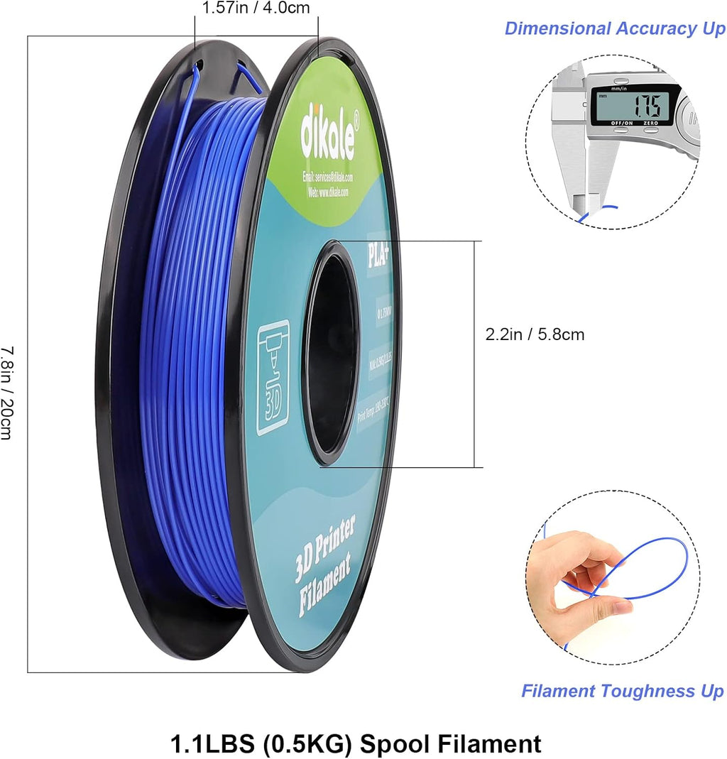 PLA Pro 3D Printer Filament Packs 1.75mm, dikale 12 Packs Assorted Colors, Neatly Wound 500g(1.1lbs) per Spool Refills PLA+, in Total 6KG Bundles, Fit for FDM Ender 3 3D Printer etc