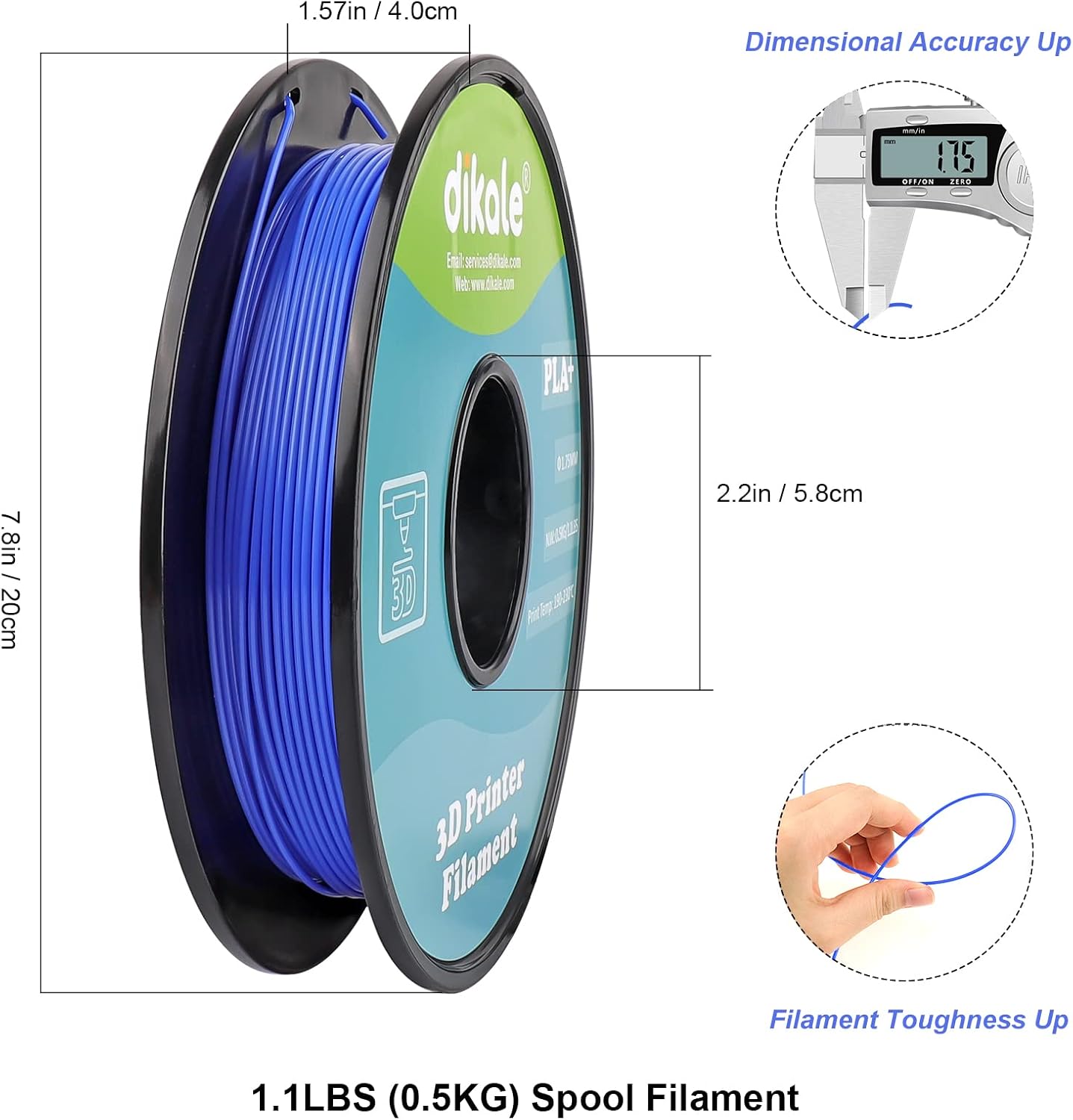 PLA Pro 3D Printer Filament Packs 1.75mm, dikale 12 Packs Assorted Colors, Neatly Wound 500g(1.1lbs) per Spool Refills PLA+, in Total 6KG Bundles, Fit for FDM Ender 3 3D Printer etc