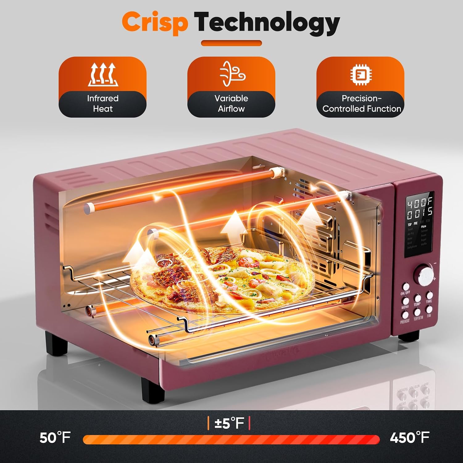 Nuwave Bravo Pro Convection Air Fryer Toaster Oven Combo, 2025 New and Improved, 10-in-1, 50°-450°F Temp Controls, Quick & Even Crisp Technology, 21Qt Capacity, Cinnamon, PFAS Free