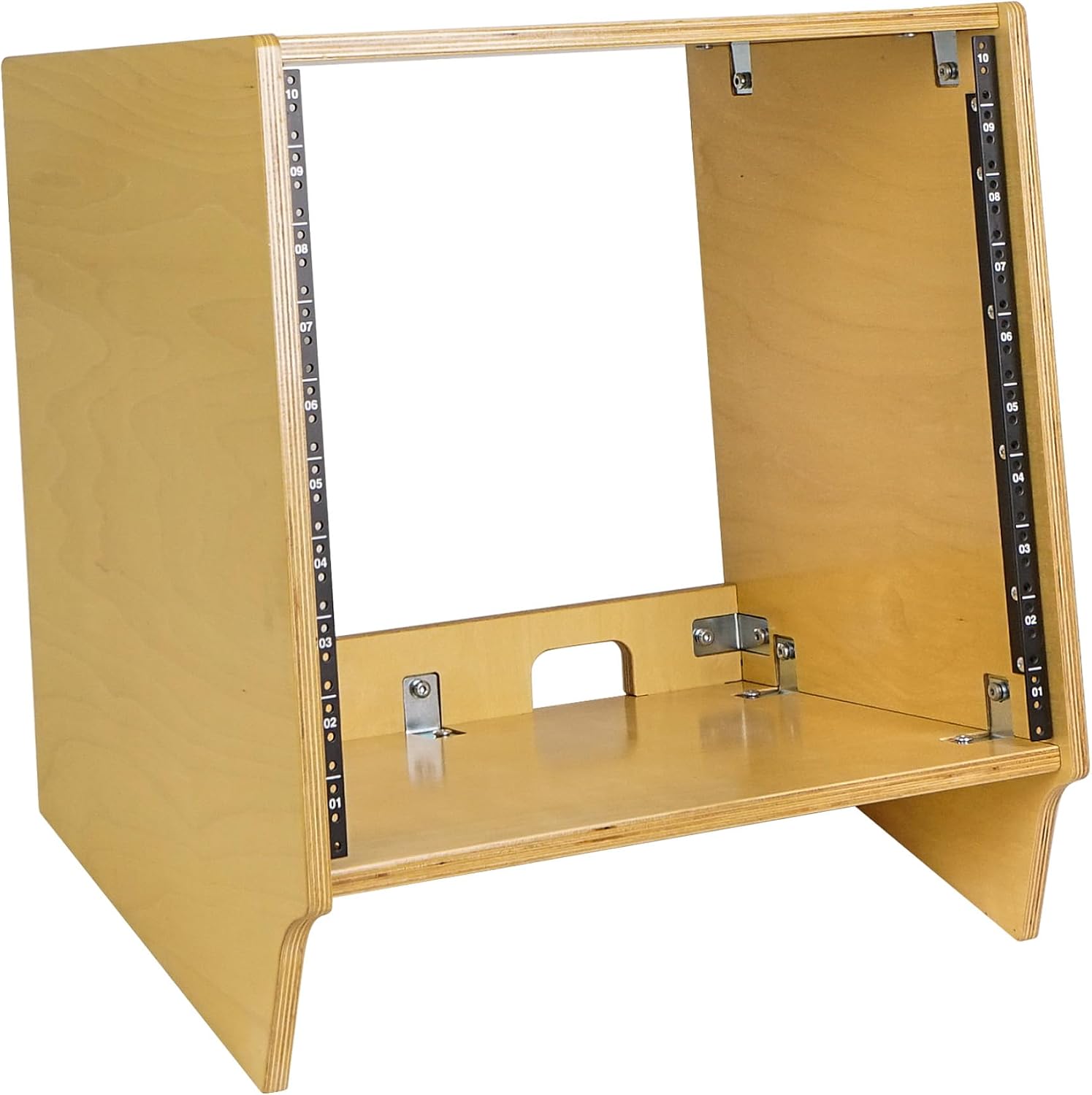 Sound Town DIY 10U Angled Desktop Turret Studio Rack with Solid Baltic Birch Plywood, Golden Oak, Assembly Required (SDRK-10SL)
