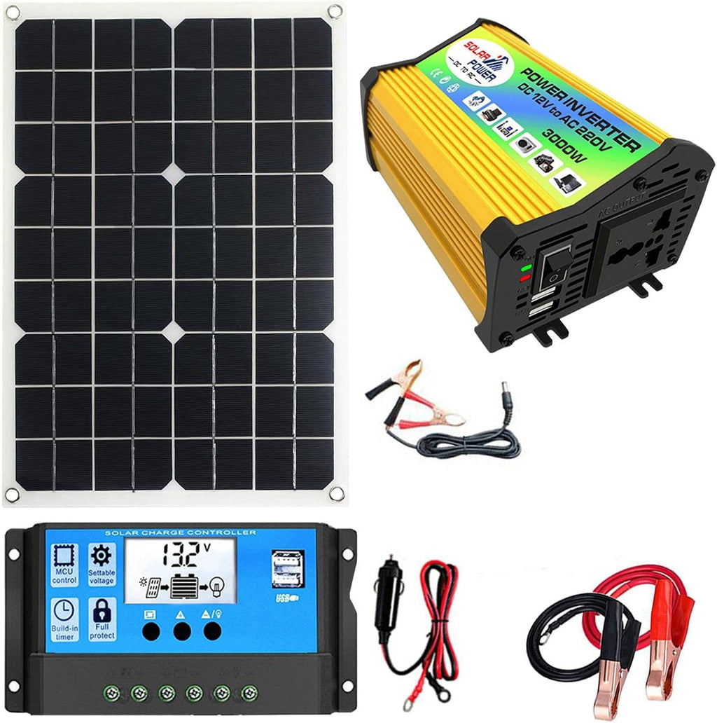 NOLLAM Solar System, 3000W Solar Panel Controller and Inverter, Home Solar System Kit, Solar Panel Kit for Mounting Brackets, Fast Charge Complete Solar Panel Kit for RV