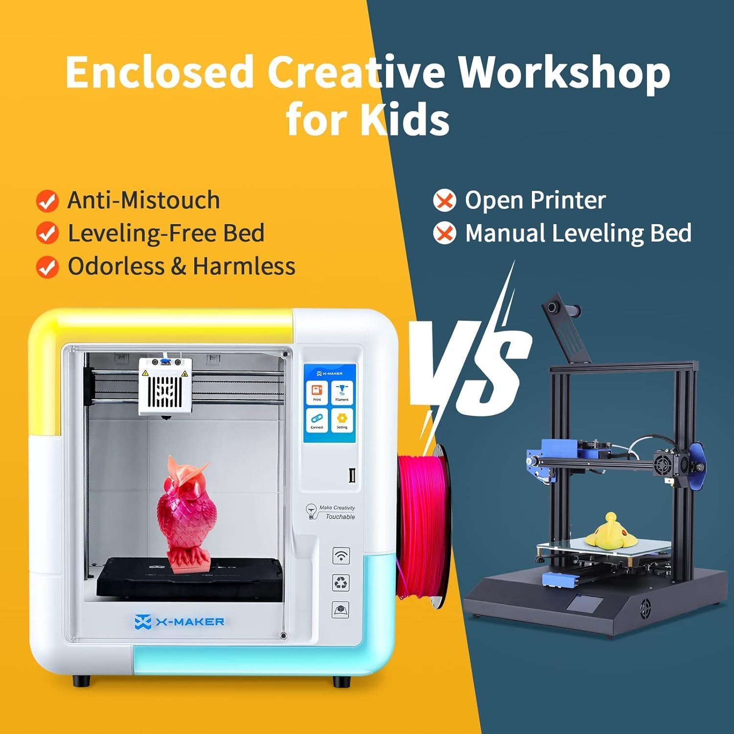 AOSEED X-Maker 3D Printer for Kids and Beginners, Fully Assembled High-Speed 3D Printer with Auto Leveling Bed, Wi-Fi Printing, High Precision Small 3D Print with App, PLA Filament Supported