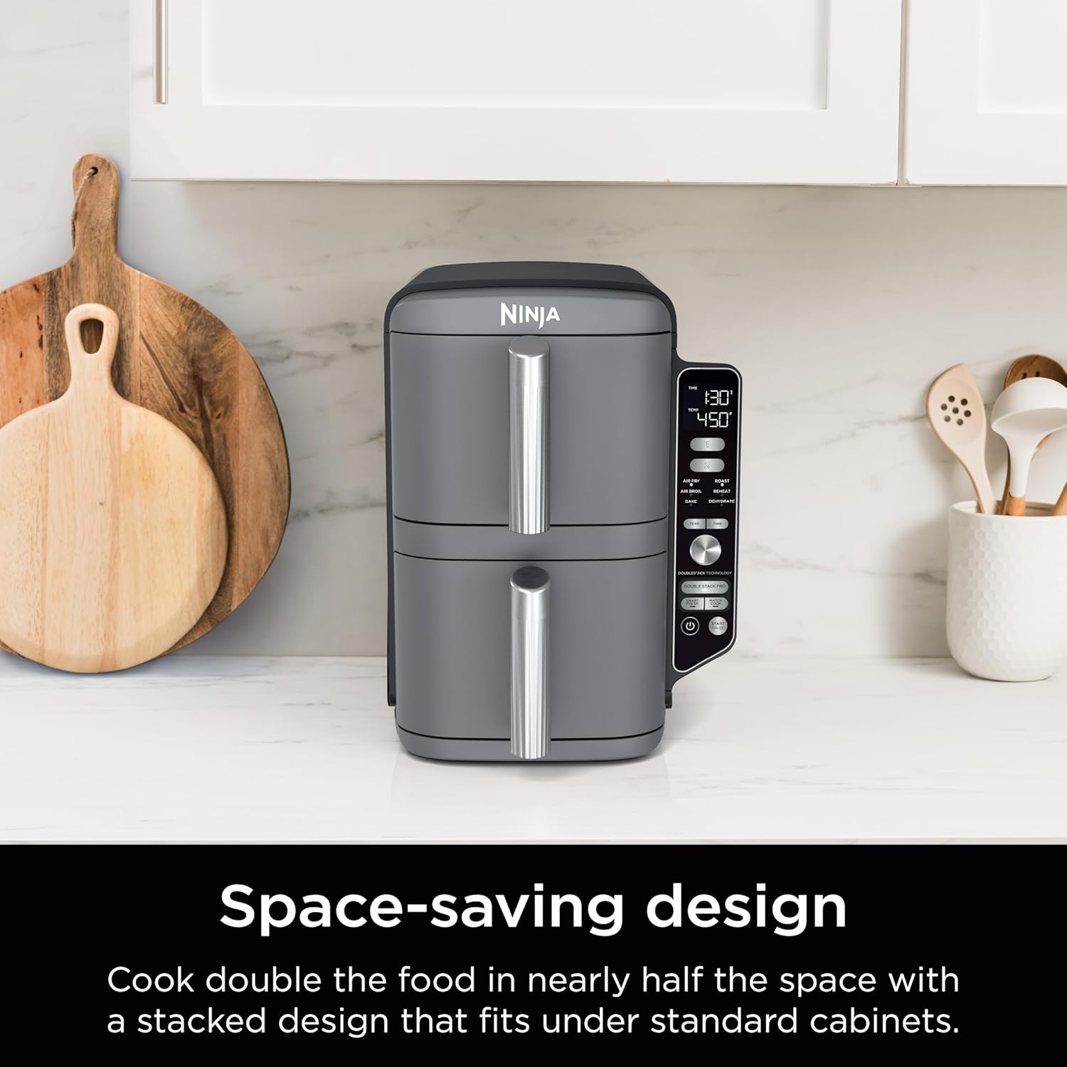 Ninja DoubleStack XL 2-Basket Air Fryer, Smart Cook System, DoubleStack Technology Cooks 4 Foods at Once, 10 QT, 6-in-1, Air Fry, Broil, Bake, Easy Meals, Easy Clean,Grey, SL401 (Renewed)