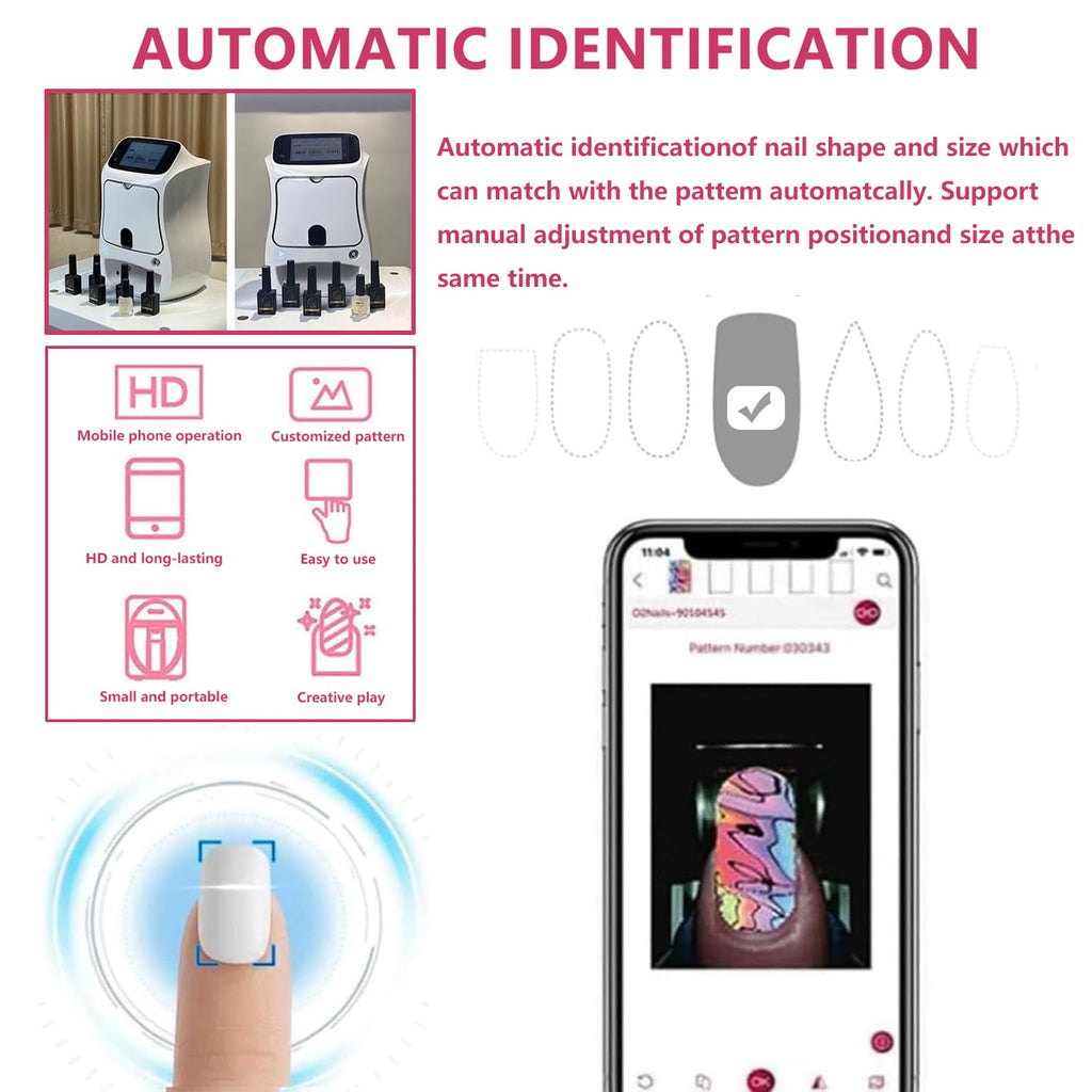 Electric Mini Nail Art Printer, 4800dpi APP Control Nail Printing, Automatically Recognize Nail Shape,Fast Drawing in 10S,for Girls' Home Nails,Weddings,Nail Art Studio