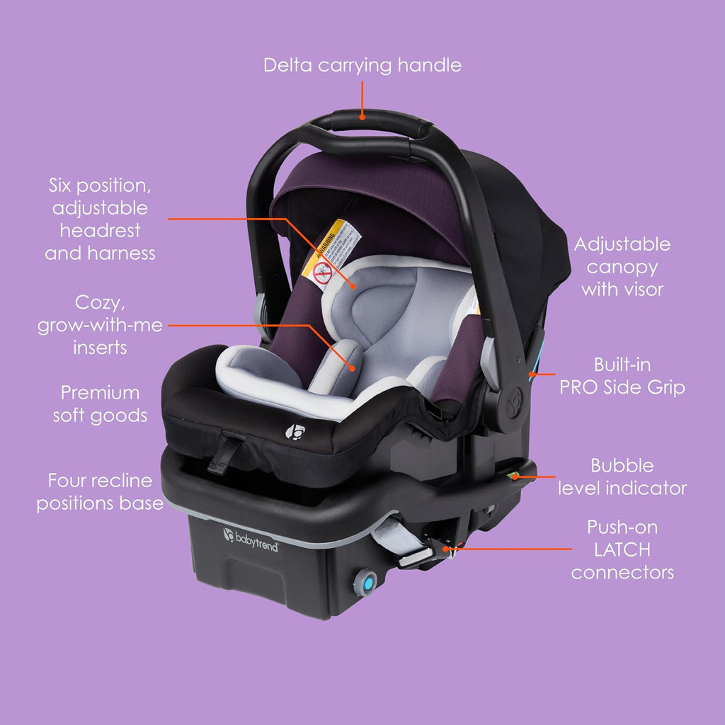 Baby Trend Secure-Lift Infant Car Seat, Dash Plum – Compact Lightweight Carrier, Infant Comfort Cushioning, Adjustable Harness Fit