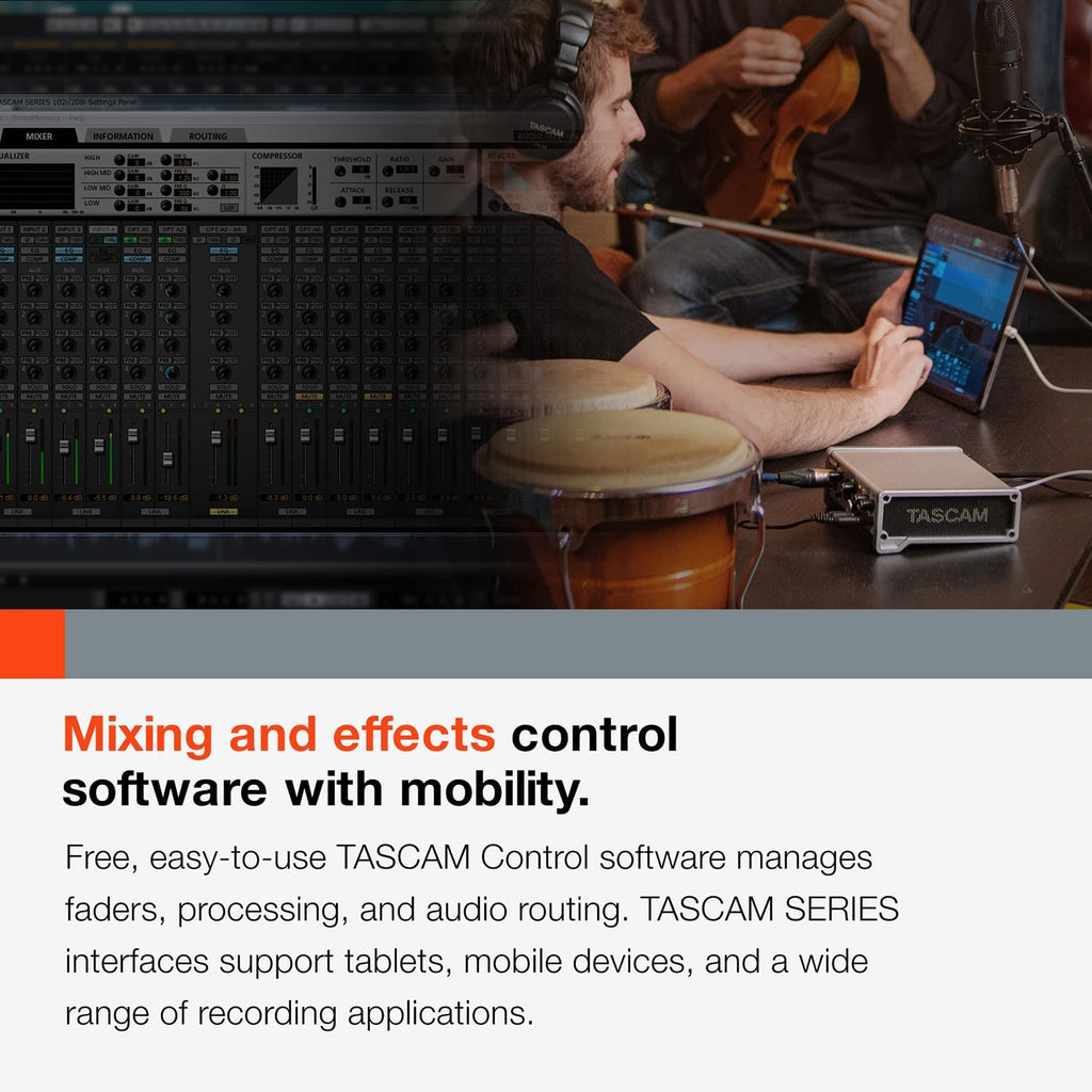 Tascam SERIES 102i 10 IN/2 OUT USB Audio Interface with MIDI, DAW Recording Software for Songwriting, Podcasting, Recording,Silver