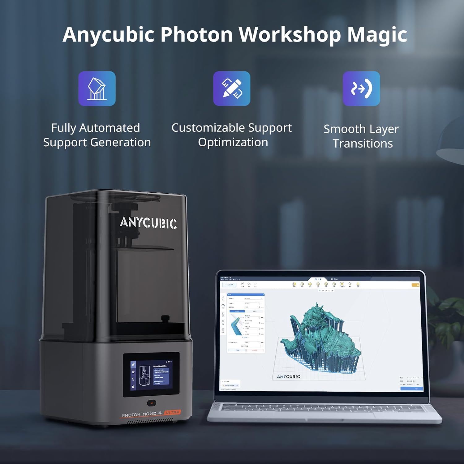 ANYCUBIC 10K Resin 3D Printer, Photon Mono 4 Ultra 7'' LCD Mono Screen with COB Light Source, Max Printing Speed Up to 120mm/h, HD Touchscreen with 8 Languages, 6.04'' x 3.42'' x 6.49'' Printing Size