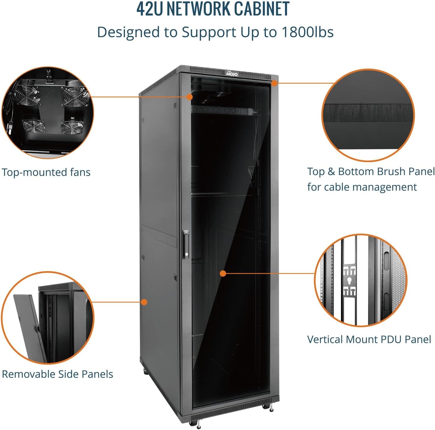 Tecmojo 42U Server Rack Network Cabinet 39.4' D x 23.6' W, Locking Data Cabinet Enclosure for 19' Server, Networking, AV & IT Equipment, Glass Door, Black
