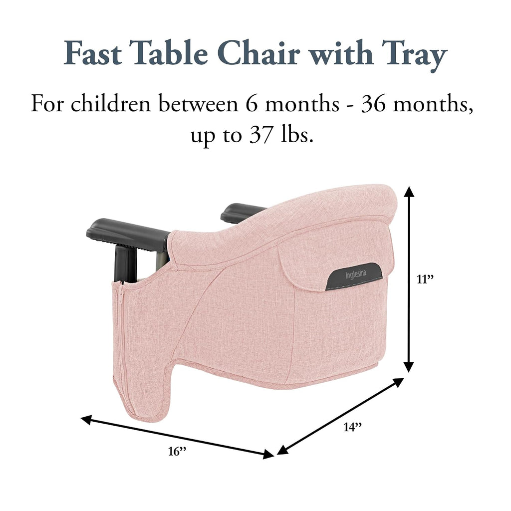 Inglesina Fast Table Chair - Powder Pink + Fast Dining Tray - Portable Baby High Chair for Babies & Toddlers up to 37 lbs - Fits Tables 0.8''-3.5'' Thick - Compact, Easy to Use - Travel Bag Included