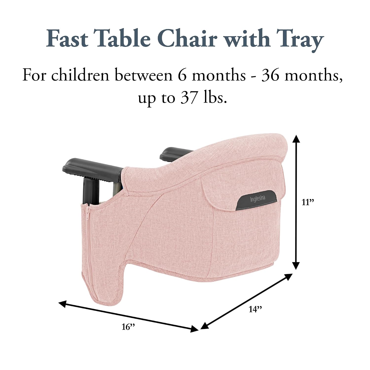 Inglesina Fast Table Chair - Powder Pink + Fast Dining Tray - Portable Baby High Chair for Babies & Toddlers up to 37 lbs - Fits Tables 0.8''-3.5'' Thick - Compact, Easy to Use - Travel Bag Included