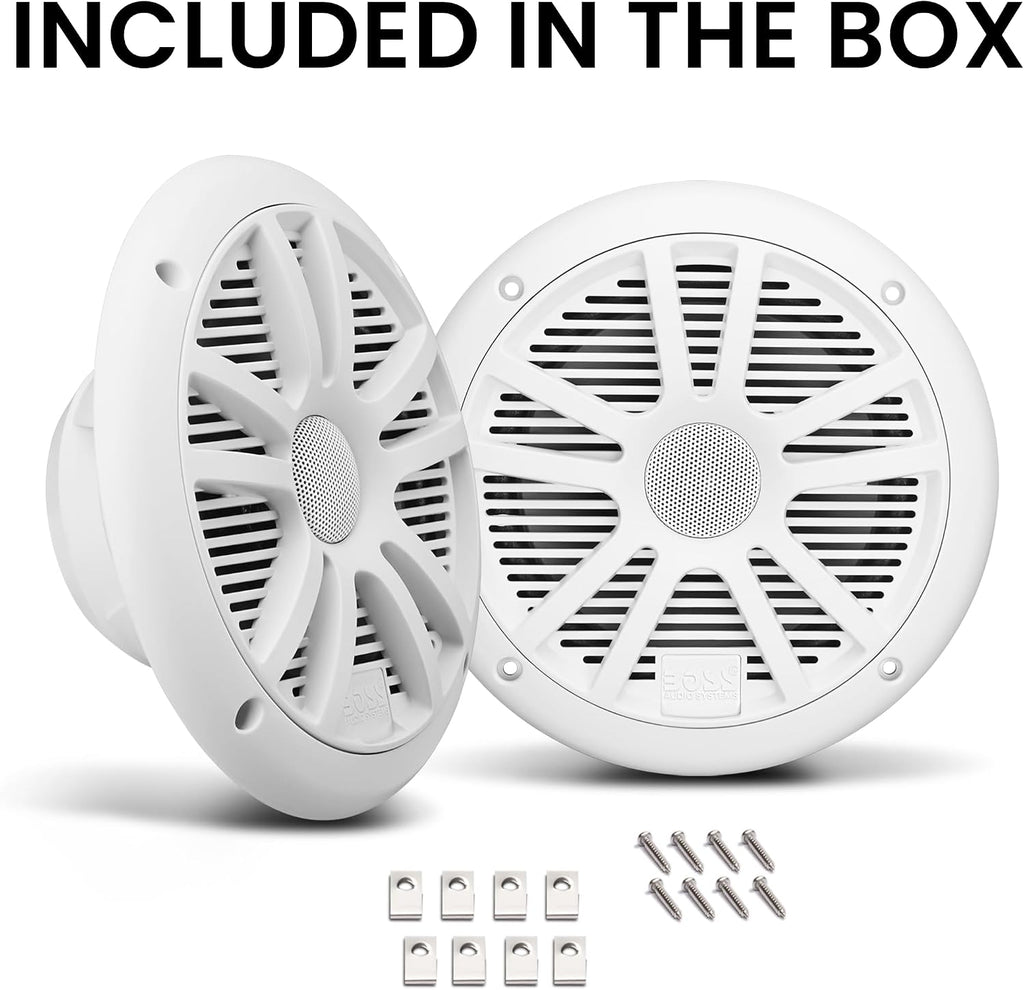 Boss Audio MR6W 6.5' 180W Dual Cone Marine/Boat Speakers Stereo, White (8 Pack)