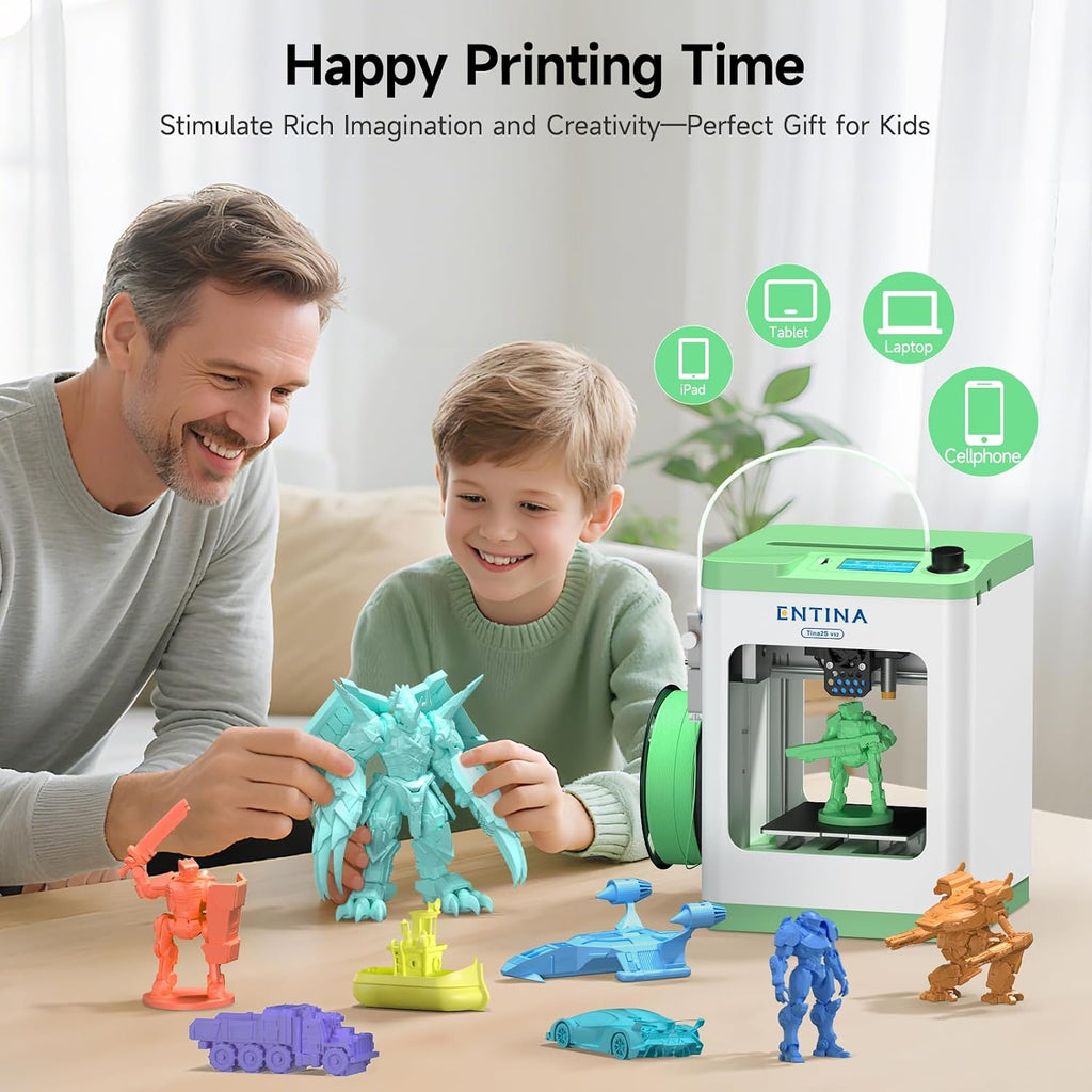 Entina Mini 3D Printer Tina2S V12 & 4 Colors PLA 3D Printer Filament Bundle(Red, Yellow, Blue, Green)