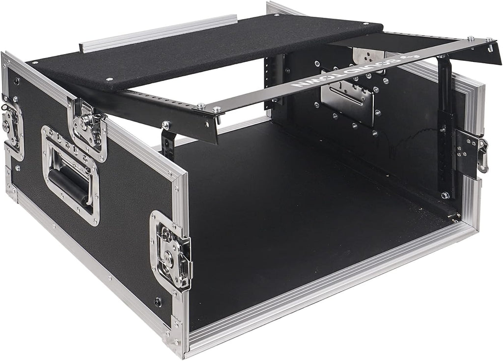 Sound Town 4U PA DJ Pro Audio Rack/Road ATA Case with 11U Slant Mixer Top, 20.2' Rackable Depth, 4 Space Size - Pro Tour Grade (STMR-4U)