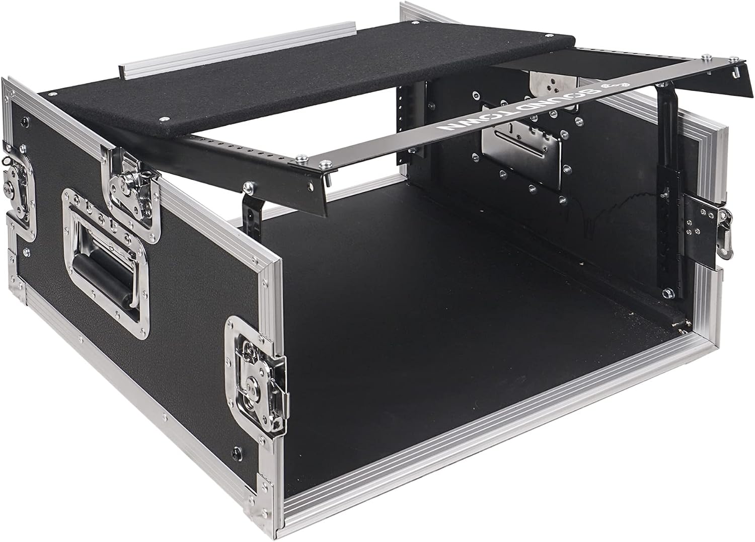 Sound Town 4U PA DJ Pro Audio Rack/Road ATA Case with 11U Slant Mixer Top, 20.2' Rackable Depth, 4 Space Size - Pro Tour Grade (STMR-4U)