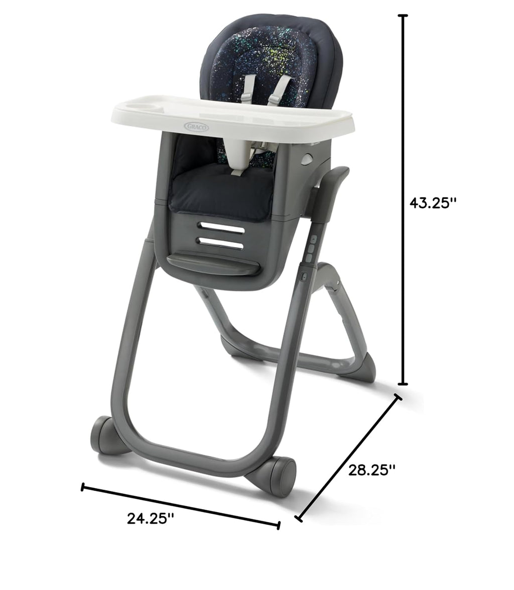 Graco® DuoDiner DLX Highchair, 6 Stages of Use, Infant to Baby High Chair, Infant to Toddler Booster Seat, Youth Stool, 5 Adjustable Height Positions, Splatter Art