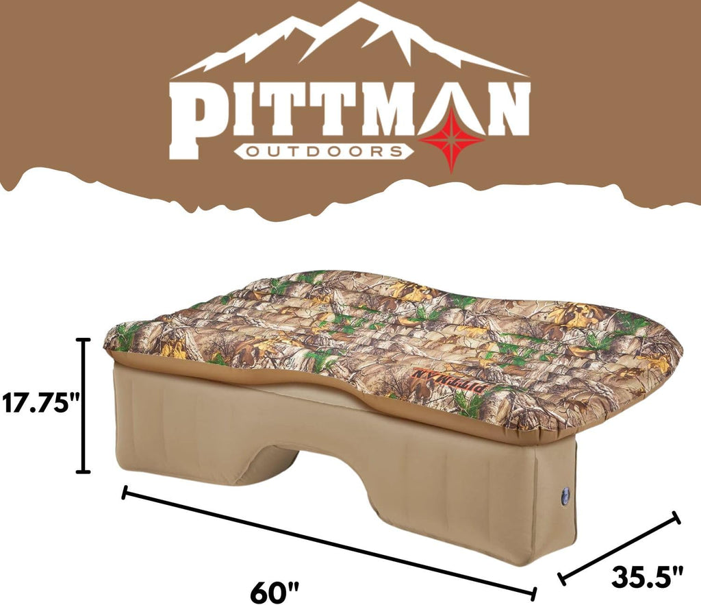 Pittman Outdoors Backseat Bed Air Mattress – 60' Rear Seat Mattress for Trucks & SUVs – Includes Portable DC Air Pump – Truck Air Mattress for Back Seat Travel & Camping – Camo Print