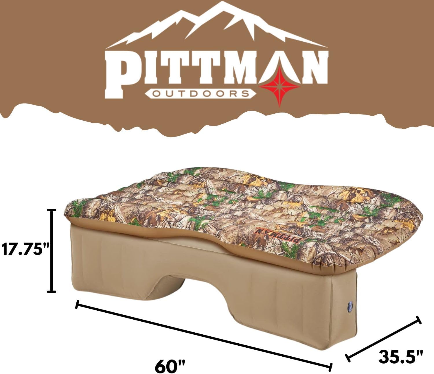 Pittman Outdoors Backseat Bed Air Mattress – 60' Rear Seat Mattress for Trucks & SUVs – Includes Portable DC Air Pump – Truck Air Mattress for Back Seat Travel & Camping – Camo Print
