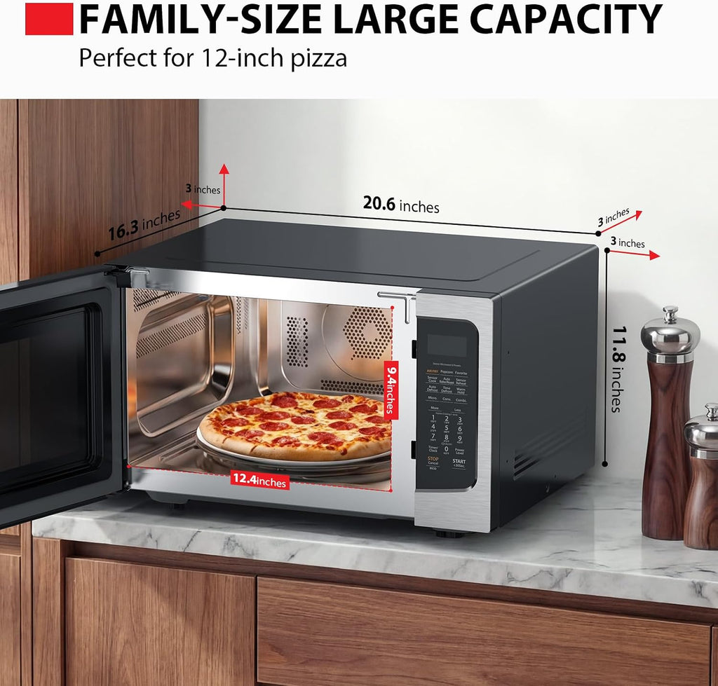 Toshiba Air Fryer Combo 4-in-1 Countertop Microwave Oven, Smart Sensor, Convection, Mute Function, Position Memory 13.6' Turntable, 1.5 Cu Ft, 1000W, Silver, ML-EC42P(SS)