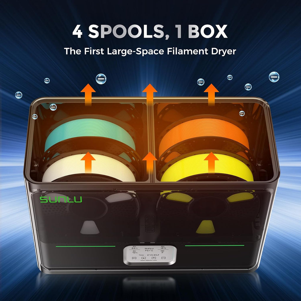 SUNLU Official Filament Dryer S4, 4-Spool Filament Storage Box with Auto Humidity Control, 350W PTC Fast Heating, 70℃ Max Temperature for 3D Printer Filament, S4 Black