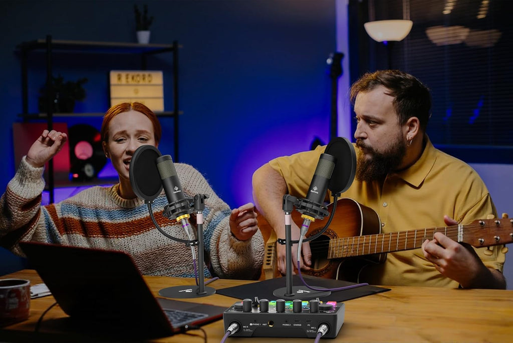 Podcast Equipment Bundle for 2, with XLR Dynamic Microphone, TF Card, 5RGB,Surround Sound,Suitable for Live Streaming/TikTok/YouTube, Compatible with iOS,Android,PC,Camera RS2