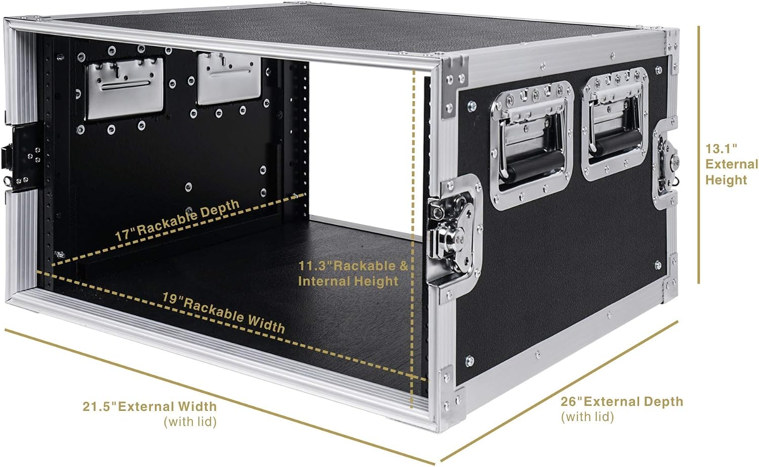Sound Town 6U PA/DJ Rack/Road Case, 6-Space, with 21' Depth, Plywood, Metal Ball Corners - Pro Tour Grade (STRC-6U)