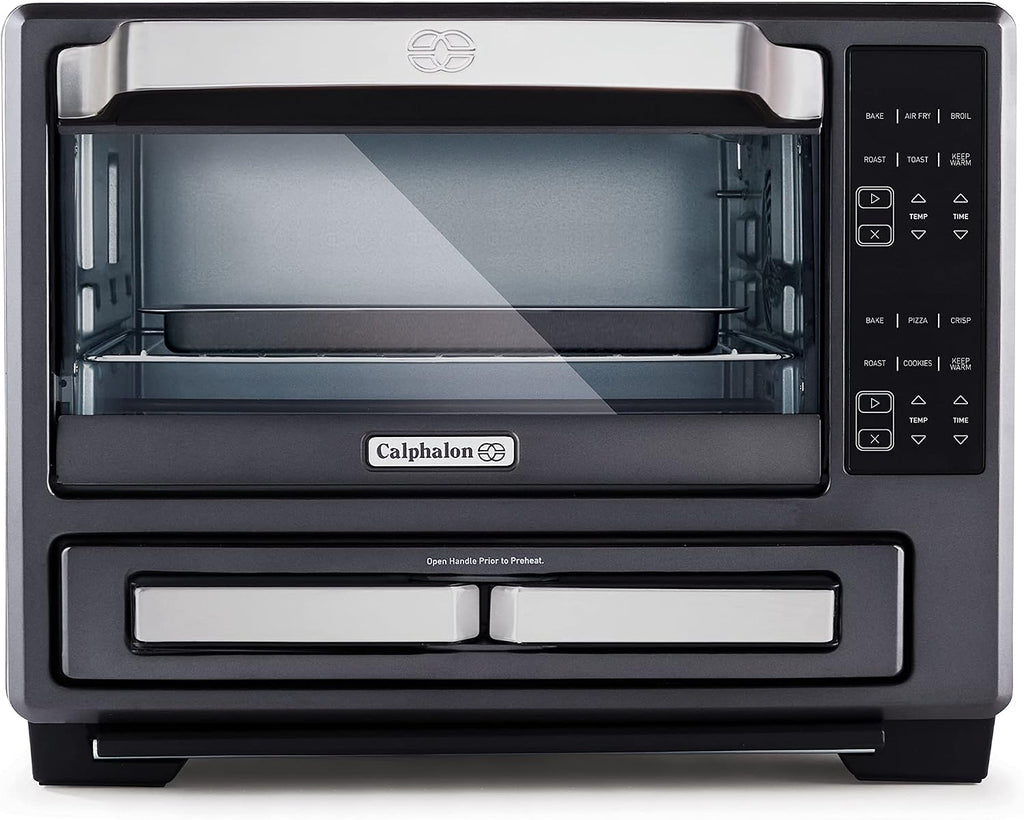 Calphalon Performance 12-in-1 Air Fry Toaster Oven with Dual Zone 12' Pizza Drawer Oven combo,Digital Precision Controls, Dark Stainless