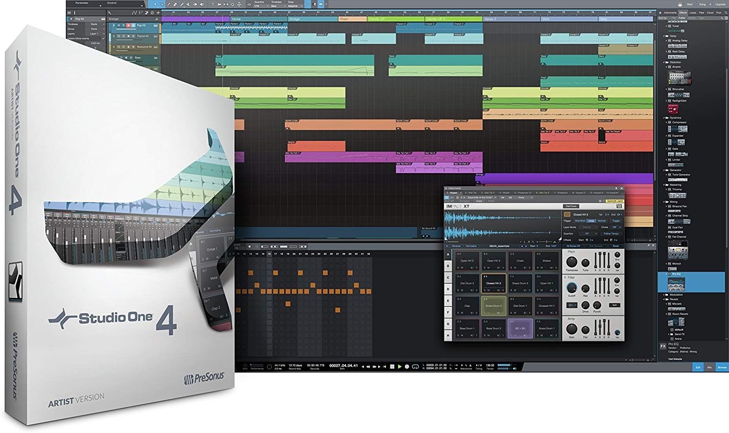 PreSonus Studio 24c 2×2 USB-C Audio/MIDI Interface + Studio One Artist DAW + Cardioid Condenser Microphone Kit with XLR Cable Shockmount Pop Filter Mic Stand and Headphones Bundle