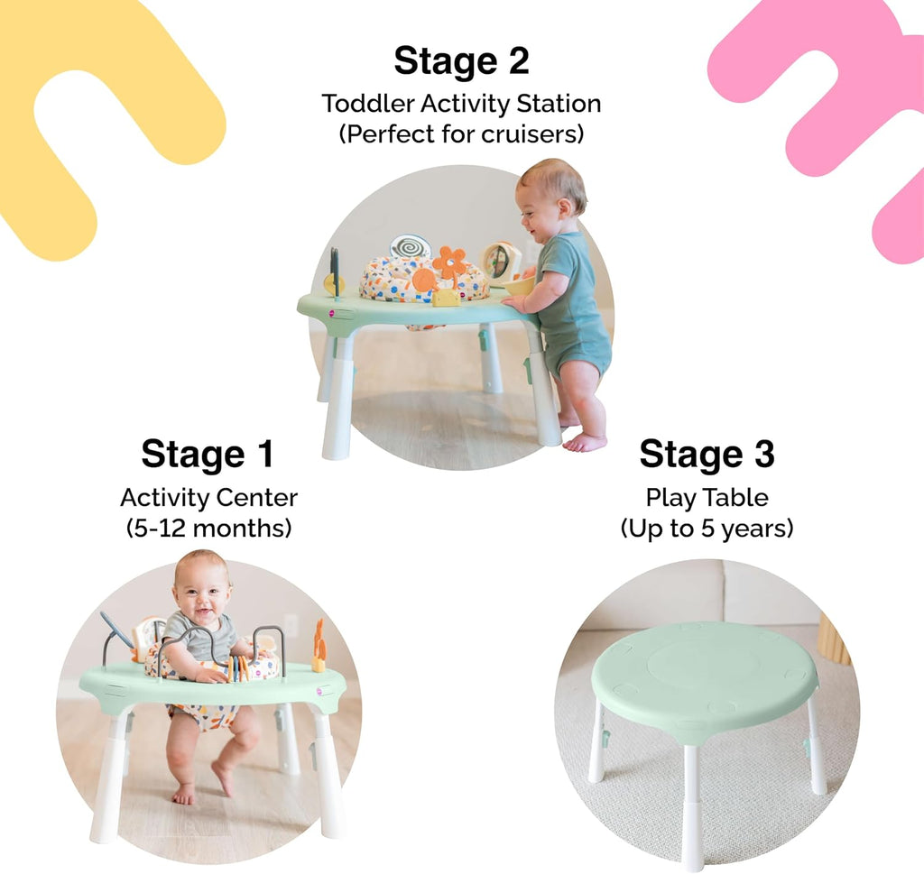 ORIBEL PortaPlay 3-in-1 Baby Activity Center & Play Table | Patented Bouncy Seat with Stable Foot Support | 5 Months+ | Convertible, Portable Design with Development-Focused Toys (Enchanted Garden)