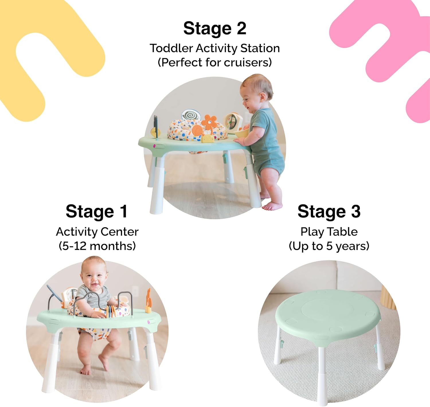 ORIBEL PortaPlay 3-in-1 Baby Activity Center & Play Table | Patented Bouncy Seat with Stable Foot Support | 5 Months+ | Convertible, Portable Design with Development-Focused Toys (Enchanted Garden)